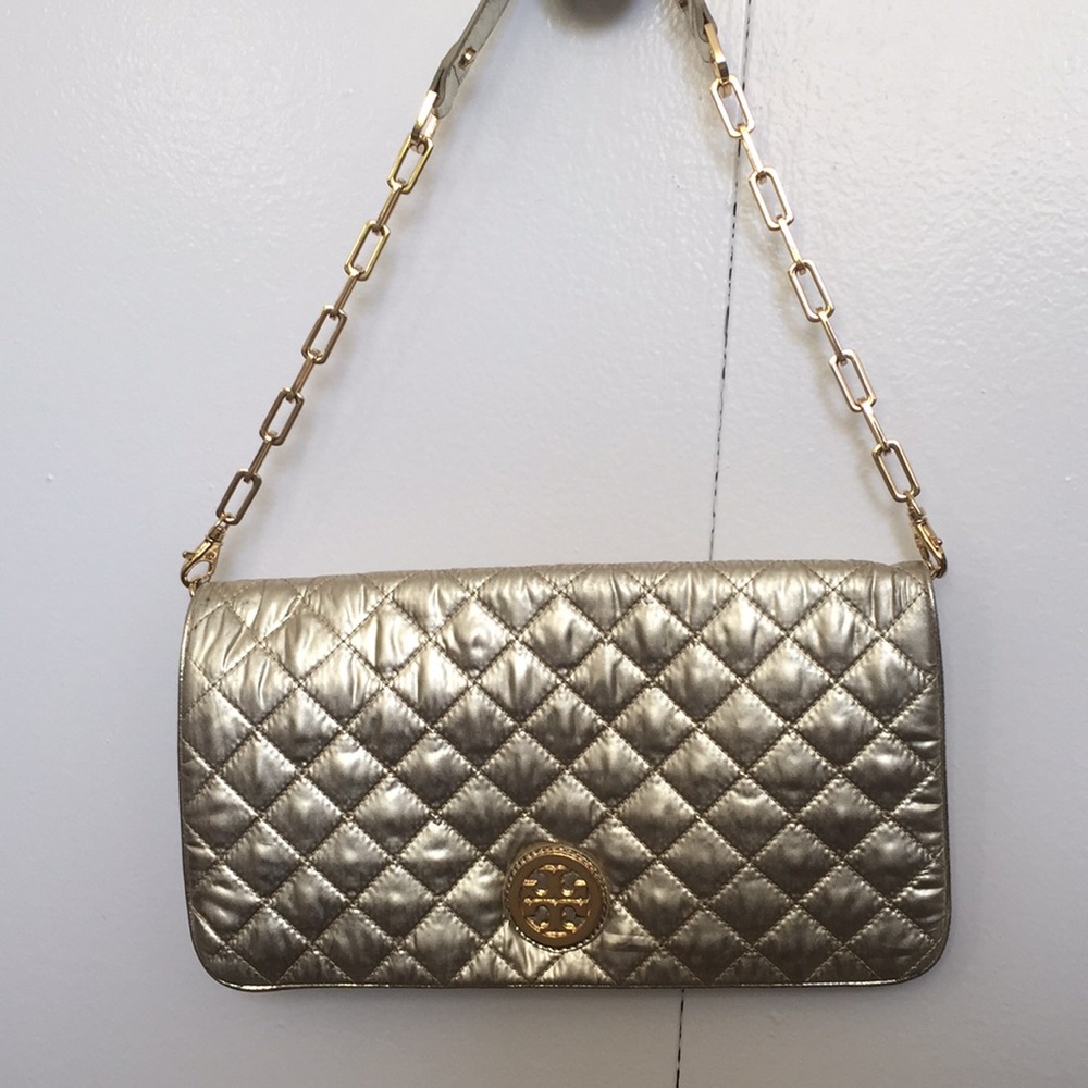 Tory Burch Reva Gold Quilted Bag Clutch